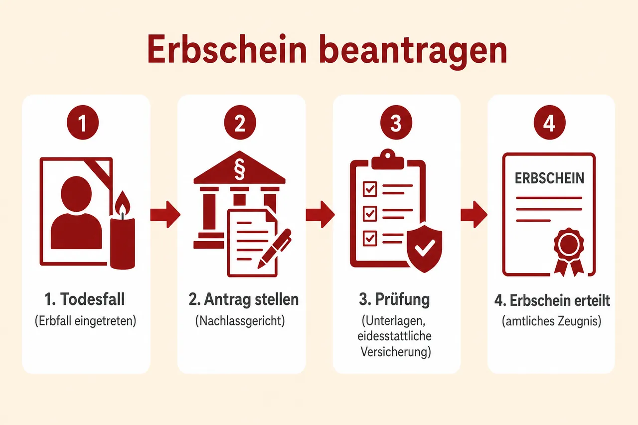Ablauf der Erbschein-Beantragung in vier Schritten